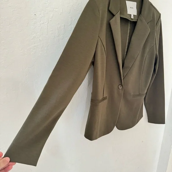 Ichi Mossy Green Supple Cinched Jersey Stretch Single Breast Blazer Medium - Picture 9 of 11
